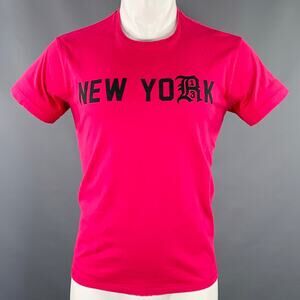 R13 Size S New York Boy Black Fuchsia Print Cotton Short Sleeve T-shirt